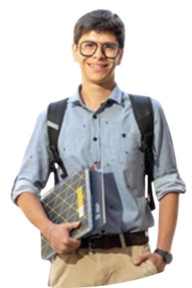 foto de un estudiante con folder y mochila